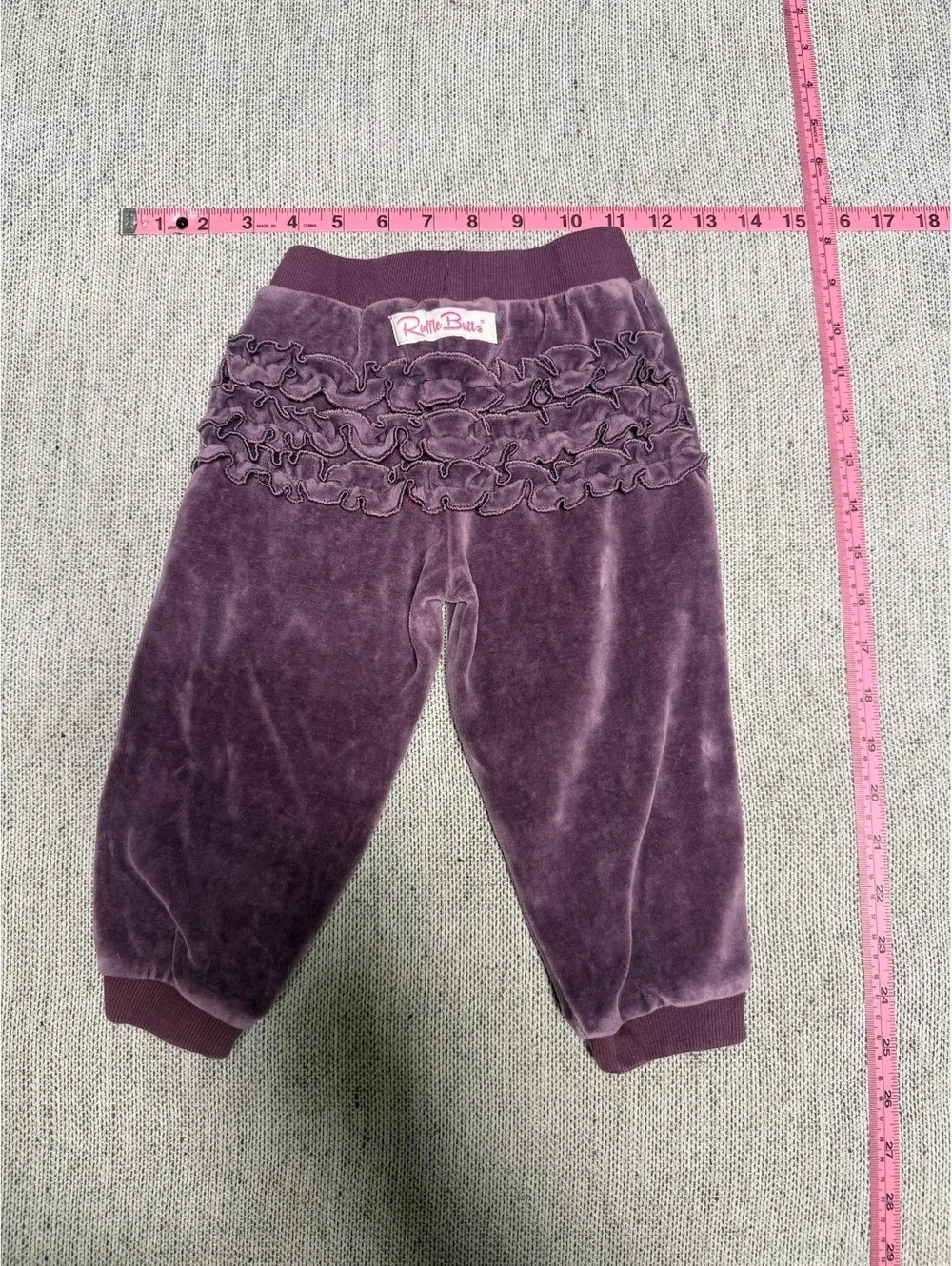 RuffleButts Girls Purple Velour Ruffle Back Pants 2T